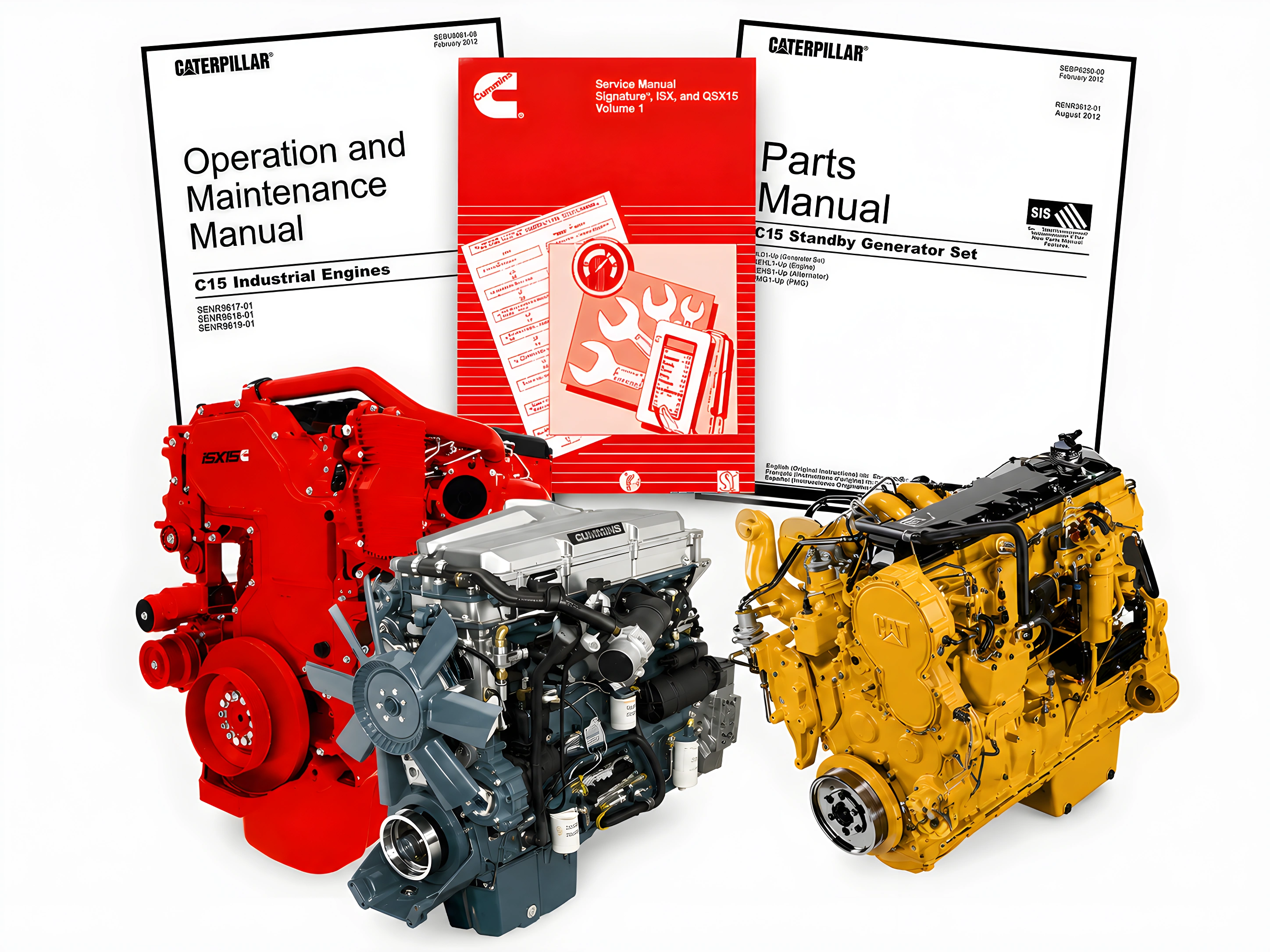 Motores diésel OEM Cummins, Detroit y Caterpillar junto a manuales de servicio originales